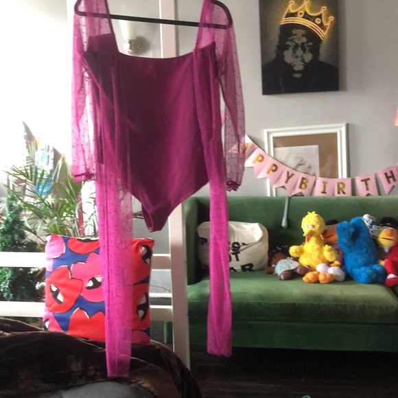 Free People tongue tied bodysuit fuchsia  boho date party casual beach L NWT - Picture 4 of 8